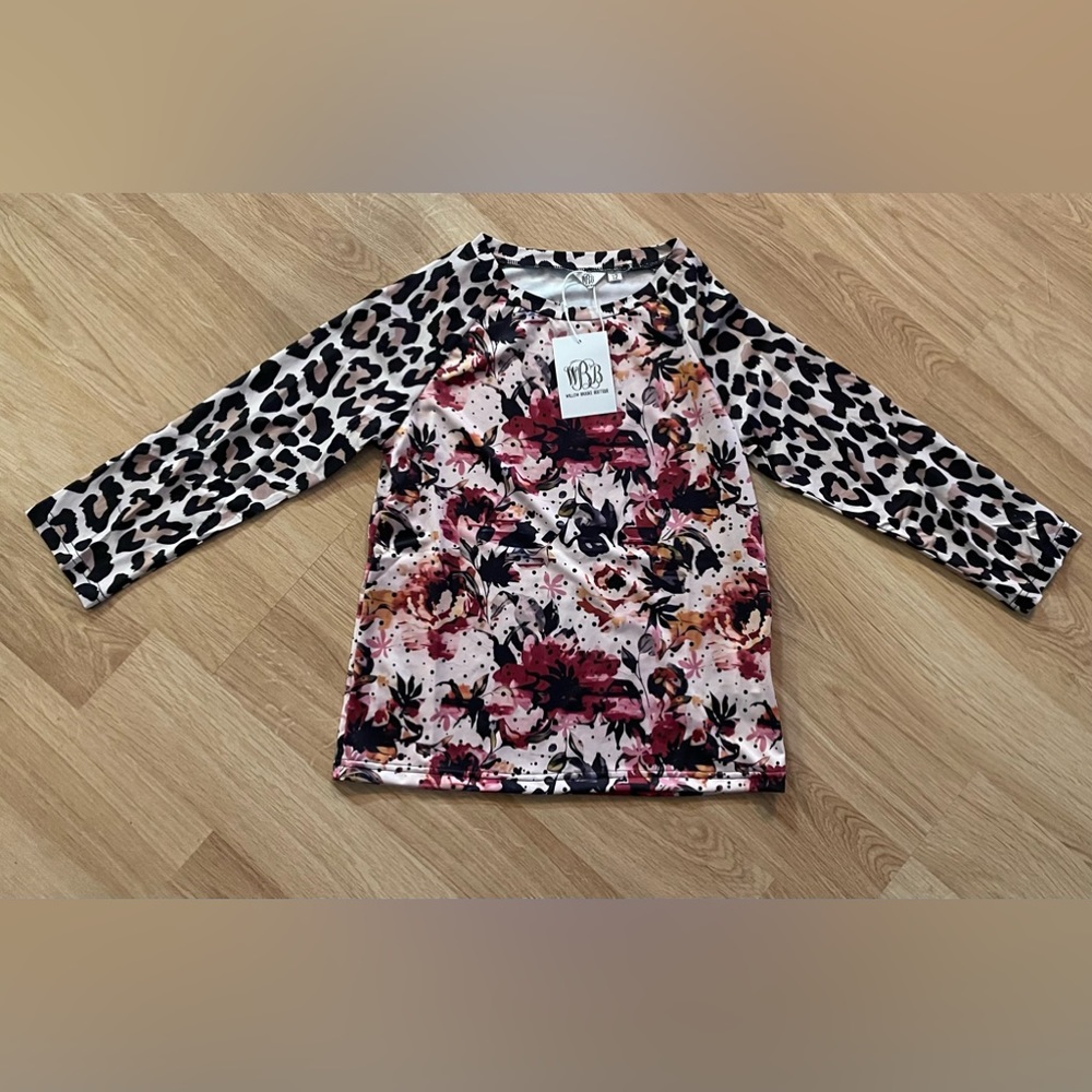 Girls cheetah and floral raglan